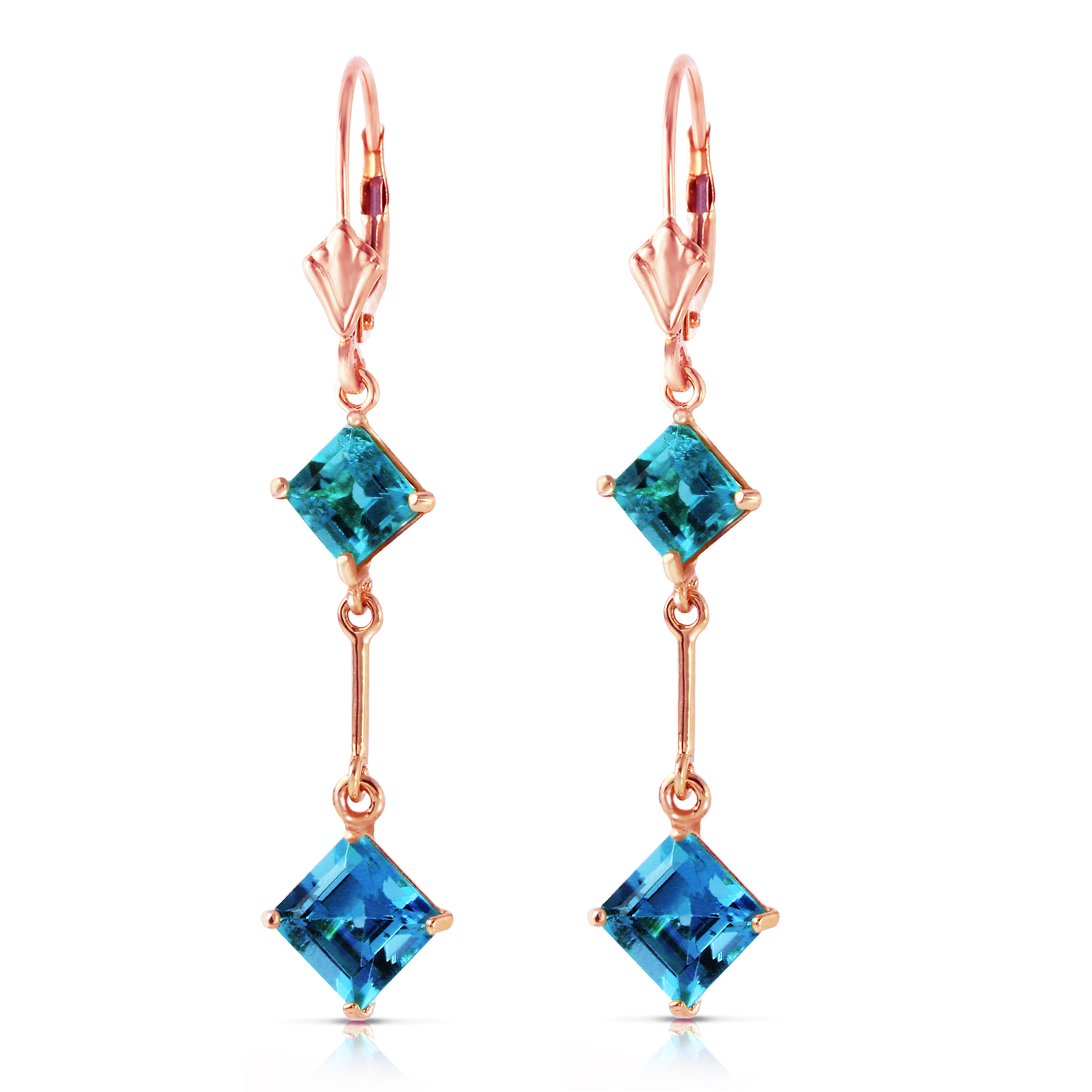14k Solid Gold Leverback Earrings With Blue Topaz Rose Gold 938$